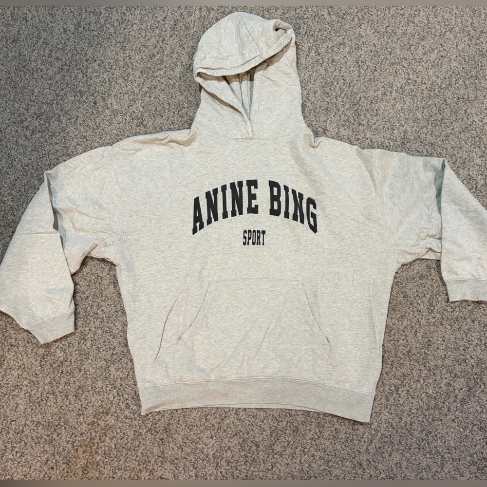 Anine Bing Harvey Sweatshirt Light Heather Gray Hoodie with Black Logo